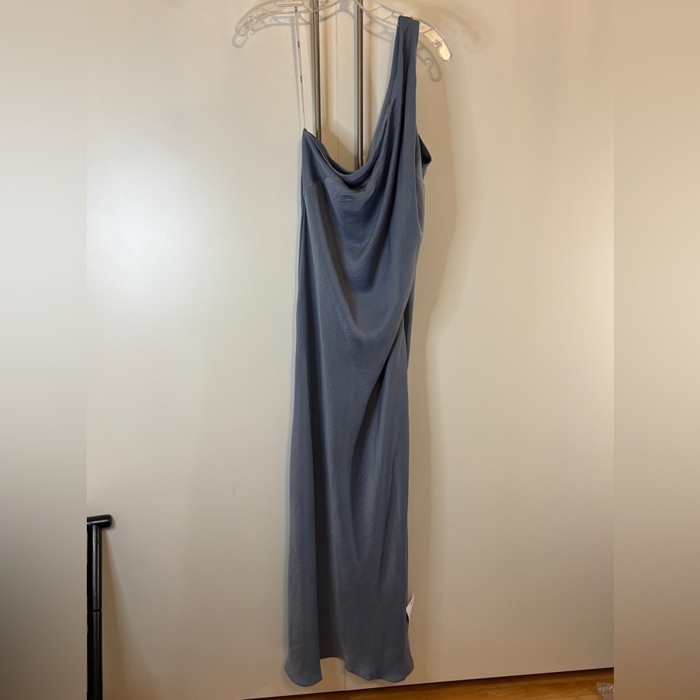ASOS Design Formal Maxi Dress Silver Blue Grecian One Shoulder Gown size US6 NWT